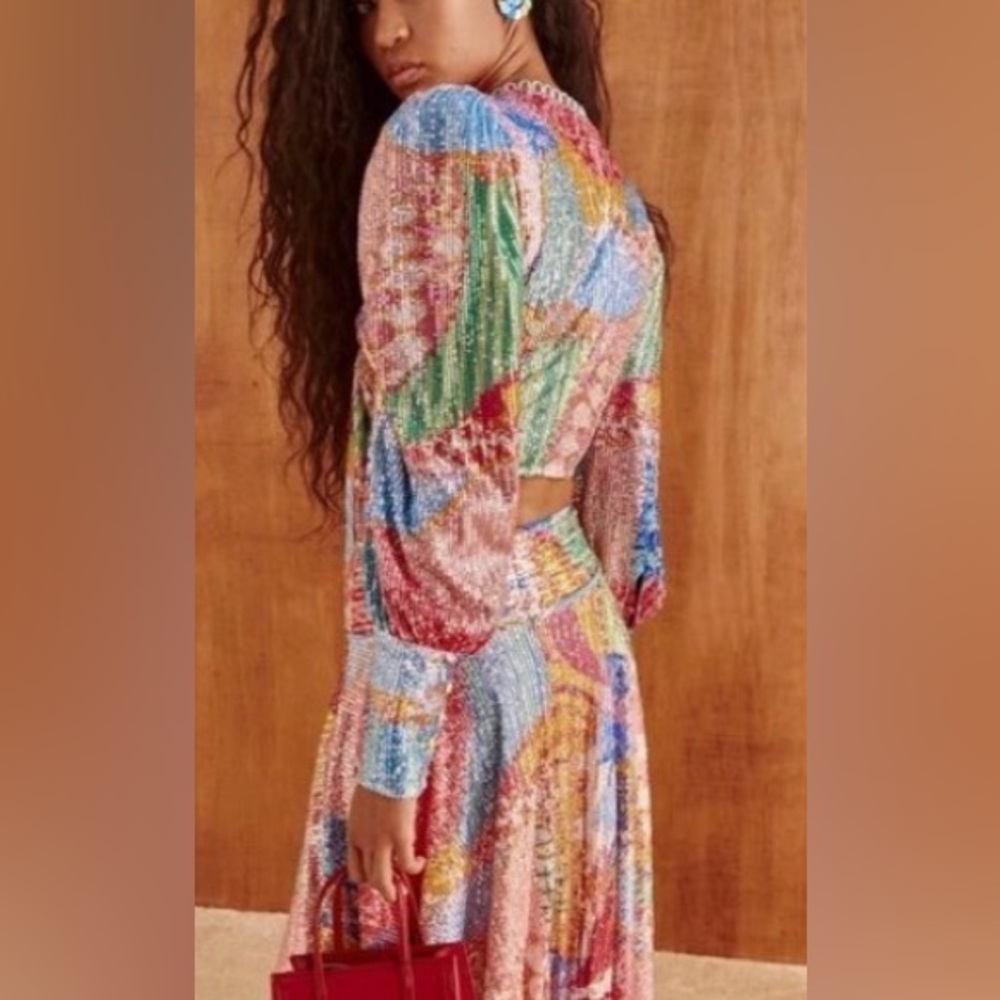 Celia B CeliaB Fuji Sequin Rainbow Top Wrap Blouse shirt XS Disco Party Dopamine - Picture 4 of 15